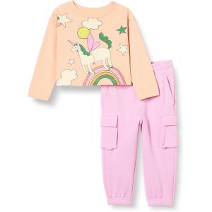 imageAmazon Essentials Girls and Toddlers Long Sleeve TShirt and Pull on Pants SetPinkUnicorn