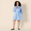 imageAmazon Essentials Womens RegularFit Cotton Sateen Tiered Shirt DressBlue White Stripe
