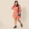 imageAmazon Essentials Womens RegularFit Cotton Sateen Tiered Shirt DressBright Poppy Red Blush Multi Folk Floral