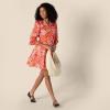 imageAmazon Essentials Womens RegularFit Cotton Sateen Tiered Shirt DressBright Poppy Red Blush Multi Folk Floral