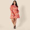 imageAmazon Essentials Womens RegularFit Cotton Sateen Tiered Shirt DressBright Poppy Red Blush Multi Folk Floral