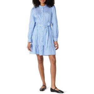 imageAmazon Essentials Womens RegularFit Cotton Sateen Tiered Shirt DressBlue White Stripe