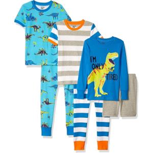 imageAmazon Essentials Babies Toddlers and Boys Snugfit Cotton Pajamas Sleepwear Sets Previously Spotted Zebra MultipacksMulticolorDinosaurStripe