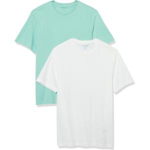 imageAmazon Essentials Mens Cotton RegularFit ShortSleeve Crewneck TShirt Pack of 2Aqua BlueWhite