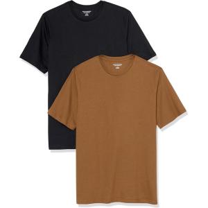 imageAmazon Essentials Mens Cotton RegularFit ShortSleeve Crewneck TShirt Pack of 2BlackBrown