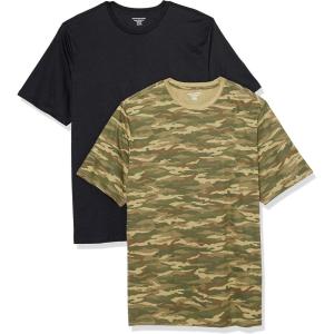 imageAmazon Essentials Mens Cotton RegularFit ShortSleeve Crewneck TShirt Pack of 2BlackCamo Print
