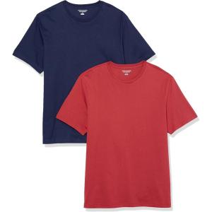 imageAmazon Essentials Mens Cotton RegularFit ShortSleeve Crewneck TShirt Pack of 2Dark RedNavy