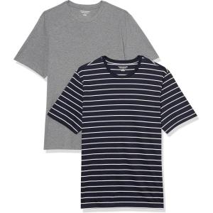 imageAmazon Essentials Mens Cotton RegularFit ShortSleeve Crewneck TShirt Pack of 2Grey HeatherNavy Stripe