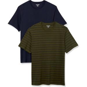 imageAmazon Essentials Mens Cotton RegularFit ShortSleeve Crewneck TShirt Pack of 2NavyOlive Stripe