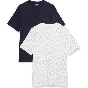 imageAmazon Essentials Mens Cotton RegularFit ShortSleeve Crewneck TShirt Pack of 2NavyWhite Boat Print