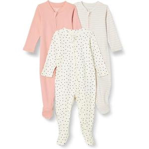imageAmazon Essentials Unisex Babies Footed Sleep and Play Pack of 3Dusty RoseDotsStripe