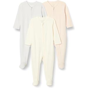 imageAmazon Essentials Unisex Babies Footed Sleep and Play Pack of 3IvoryPale PinkDove Grey