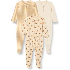 imageAmazon Essentials Unisex Babies Footed Sleep and Play Pack of 3Oatmeal HeatherStripeTiger