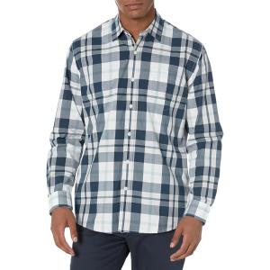 imageAmazon Essentials Mens RegularFit LongSleeve Casual Poplin ShirtWhite Navy Large Plaid