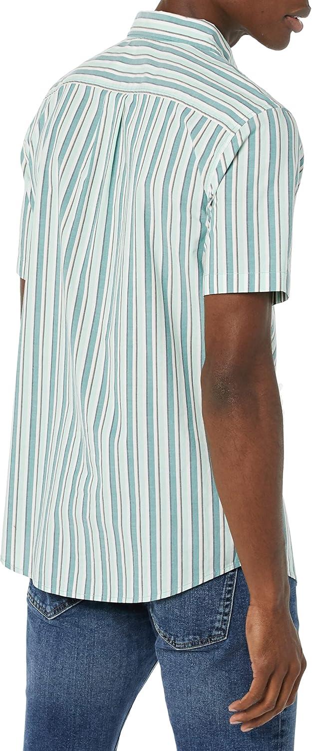 imageAmazon Essentials Mens SlimFit ShortSleeve Poplin ShirtAqua Blue White Vertical Stripe