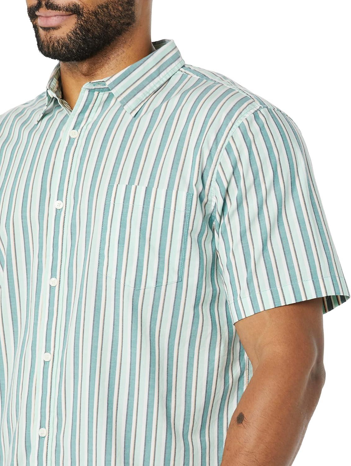 imageAmazon Essentials Mens SlimFit ShortSleeve Poplin ShirtAqua Blue White Vertical Stripe