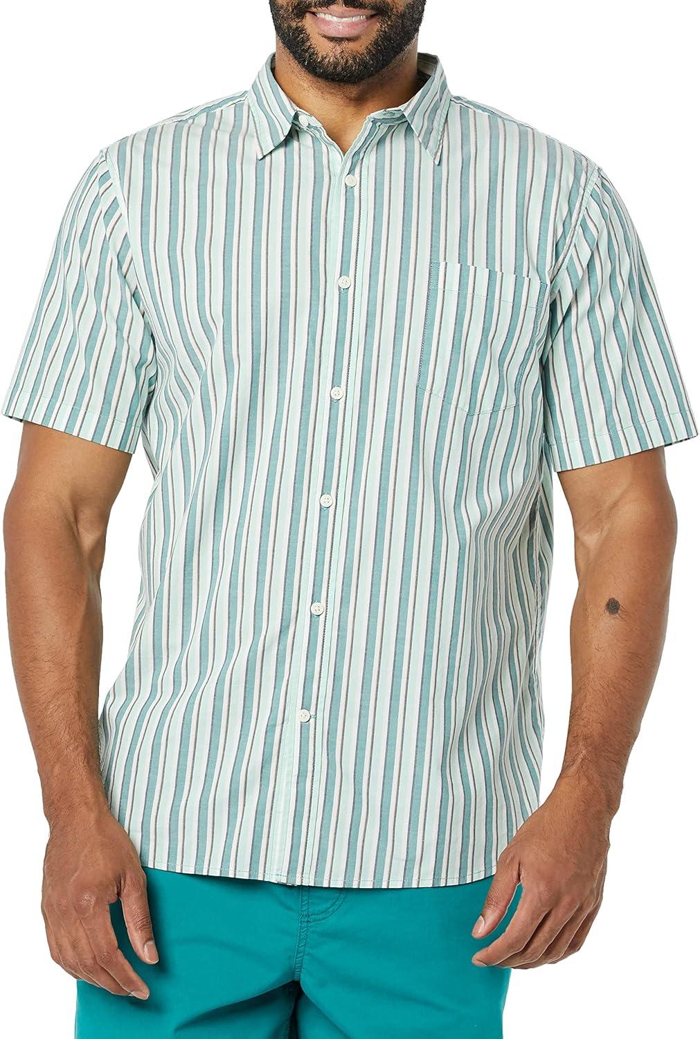 imageAmazon Essentials Mens SlimFit ShortSleeve Poplin ShirtAqua Blue White Vertical Stripe