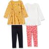 imageAmazon Essentials Girls and Toddlers LongSleeve Outfit Set Pack of 4BlackDaisyLeavesPennant