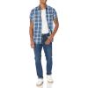 imageAmazon Essentials Mens RegularFit ShortSleeve Poplin ShirtNavy Medium Plaid