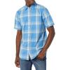 imageAmazon Essentials Mens SlimFit ShortSleeve Poplin ShirtLight Blue Orange Plaid