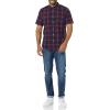 imageAmazon Essentials Mens SlimFit ShortSleeve Poplin ShirtNavy Red Buffalo Plaid