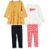 imageAmazon Essentials Girls and Toddlers LongSleeve Outfit Set Pack of 4BlackDaisyLeavesPennant