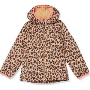 imageAmazon Essentials Girls and Toddlers Lightweight WaterResistant Packable Hooded Puffer JacketCamel Cheetah Print