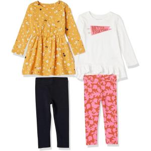 imageAmazon Essentials Girls and Toddlers LongSleeve Outfit Set Pack of 4BlackDaisyLeavesPennant