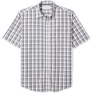 imageAmazon Essentials Mens RegularFit ShortSleeve Poplin ShirtBlack Grey Plaid