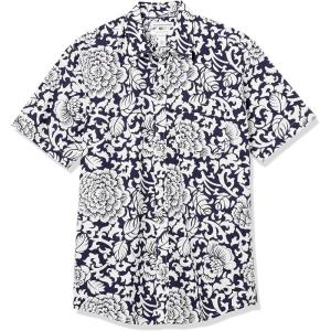 imageAmazon Essentials Mens RegularFit ShortSleeve Poplin ShirtBlack White Floral