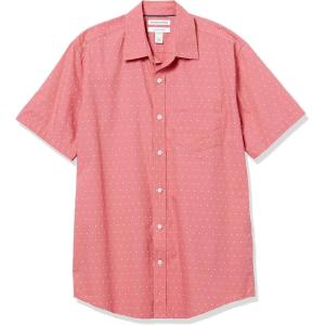 imageAmazon Essentials Mens RegularFit ShortSleeve Poplin ShirtCoral Pink White Dots