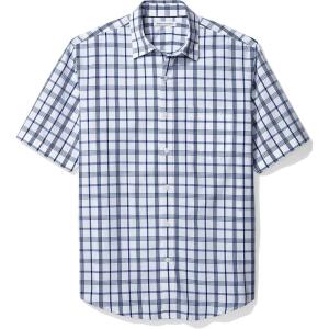 imageAmazon Essentials Mens RegularFit ShortSleeve Poplin ShirtDark Blue White Plaid