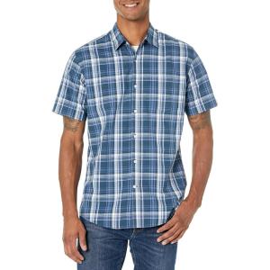 imageAmazon Essentials Mens RegularFit ShortSleeve Poplin ShirtNavy Medium Plaid