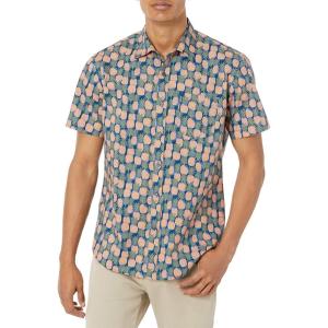 imageAmazon Essentials Mens RegularFit ShortSleeve Print ShirtNavy Peach Pineapple Print