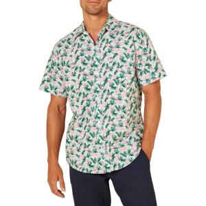 imageAmazon Essentials Mens RegularFit ShortSleeve Print ShirtPastel Green Flamingo