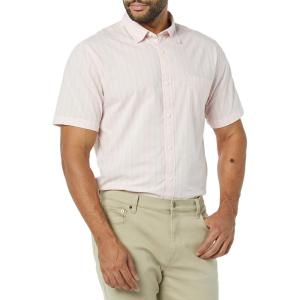 imageAmazon Essentials Mens SlimFit ShortSleeve Poplin ShirtBeige Pink Double Stripe