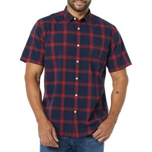 imageAmazon Essentials Mens SlimFit ShortSleeve Poplin ShirtNavy Red Buffalo Plaid