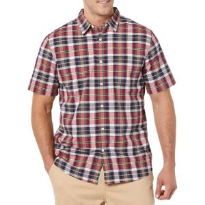 imageAmazon Essentials Mens SlimFit ShortSleeve Poplin ShirtNavy Red White Plaid