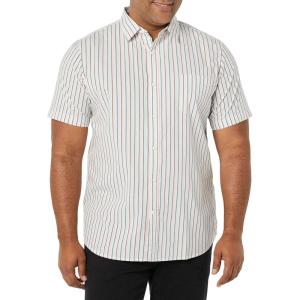 imageAmazon Essentials Mens SlimFit ShortSleeve Poplin ShirtPink Teal Blue Stripe