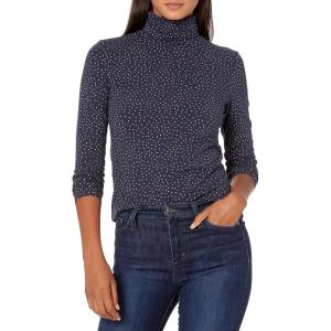 imageAmazon Essentials Womens LongSleeve Turtleneck Available in Plus SizeCamel Navy Dots