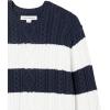 imageAmazon Essentials Mens LongSleeve 100 Cotton Fisherman Cable Crewneck SweaterNavy White Rugby Stripe