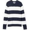 imageAmazon Essentials Mens LongSleeve 100 Cotton Fisherman Cable Crewneck SweaterNavy White Rugby Stripe