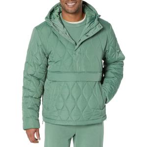 imageAmazon Essentials Mens Anorak Hooded QuarterZip Puffer CoatSage Green