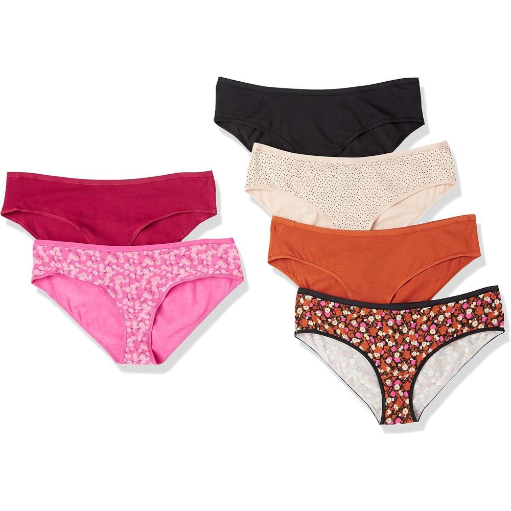 imageAmazon Essentials Womens Cotton Hipster Underwear Available in Plus Size Pack of 6MulticolorDitsy FloralDotsFloral