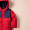 imageAmazon Essentials Babies Toddlers and Boys Heavyweight Hooded Puffer JacketNavy Red Color Block