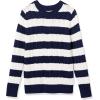 imageAmazon Essentials Womens Fisherman Cable LongSleeve Crewneck Sweater Available in Plus SizeNavy White Rugby Stripe