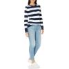 imageAmazon Essentials Womens Fisherman Cable LongSleeve Crewneck Sweater Available in Plus SizeNavy White Rugby Stripe