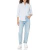imageAmazon Essentials Womens Long Sleeve Button Down Stretch Oxford Shirt Available in Plus SizeBlue White Vertical Stripe