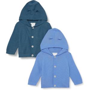 imageAmazon Essentials Unisex Babies Hooded Sweater Pack of 2Dark Teal BlueLight Blue