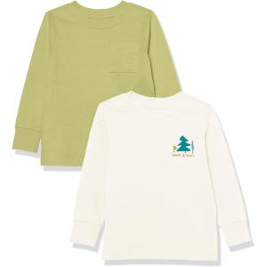 imageAmazon Essentials Unisex Kids and Toddlers LongSleeve Rib Cuff TShirt Pack of 2Light OliveOffwhite Great Outdoors